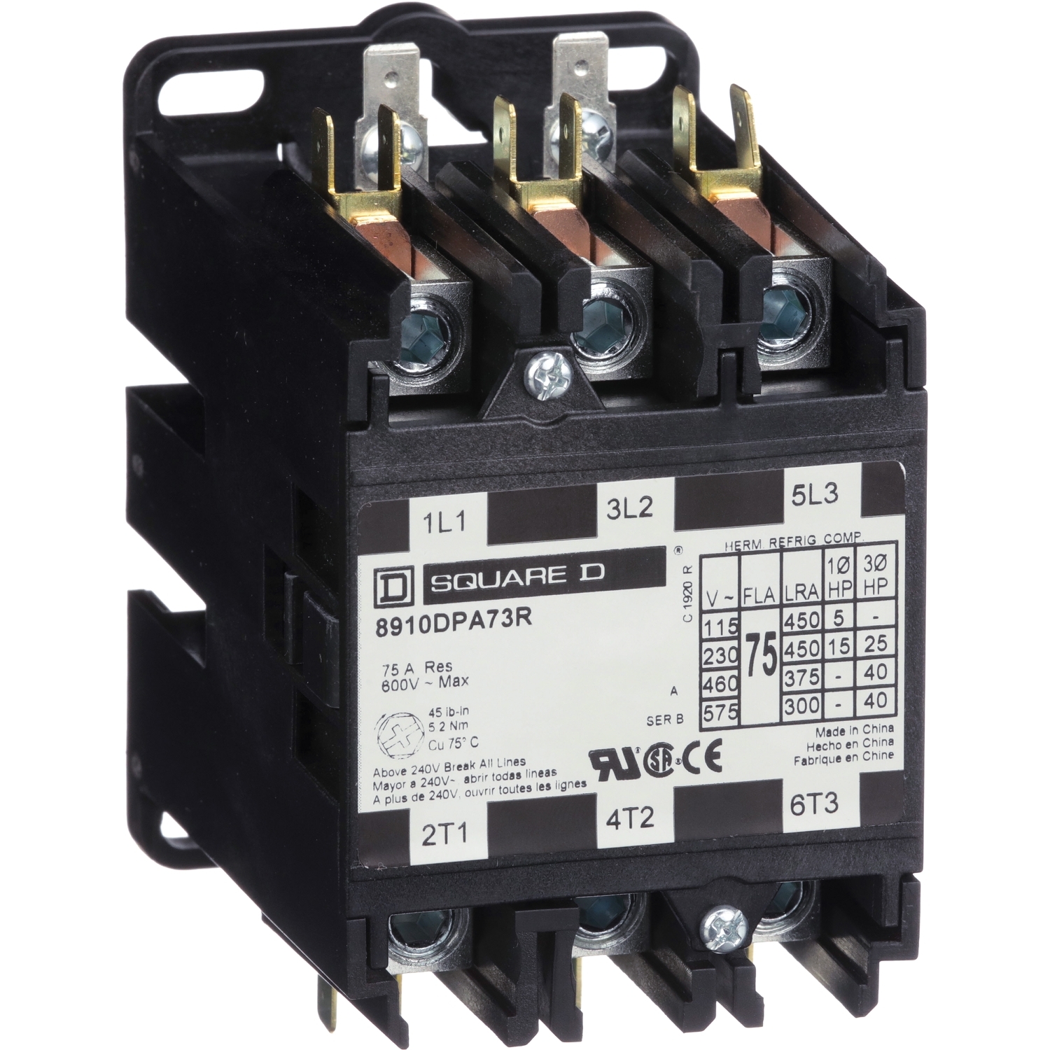 8910DPA73RV02 Open Contactor, 3 Poles