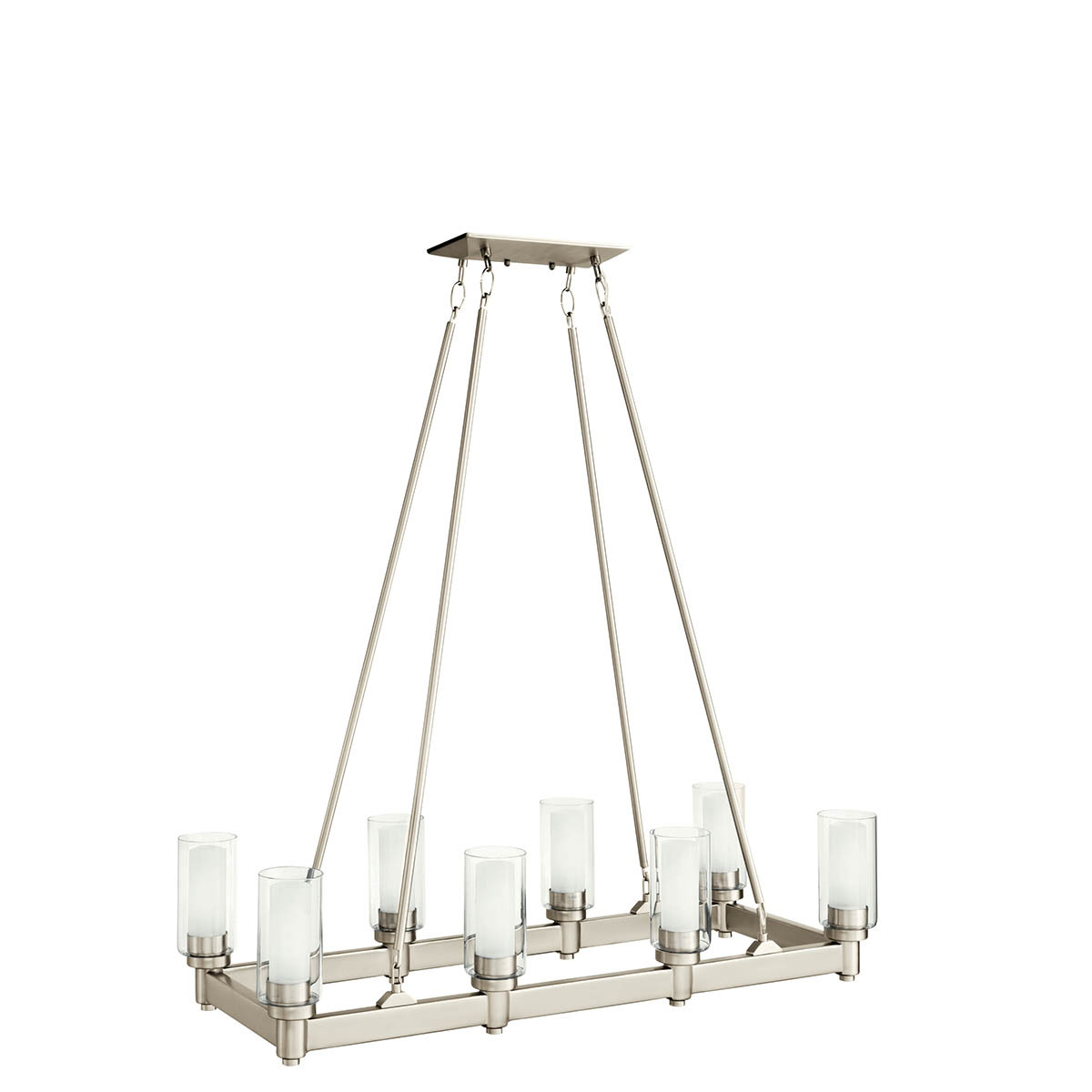 2943NI Circolo Contemporary Double Linear Chandelier, (8) Lamp, 120 V AC, Brushed Nickel Plated Housing