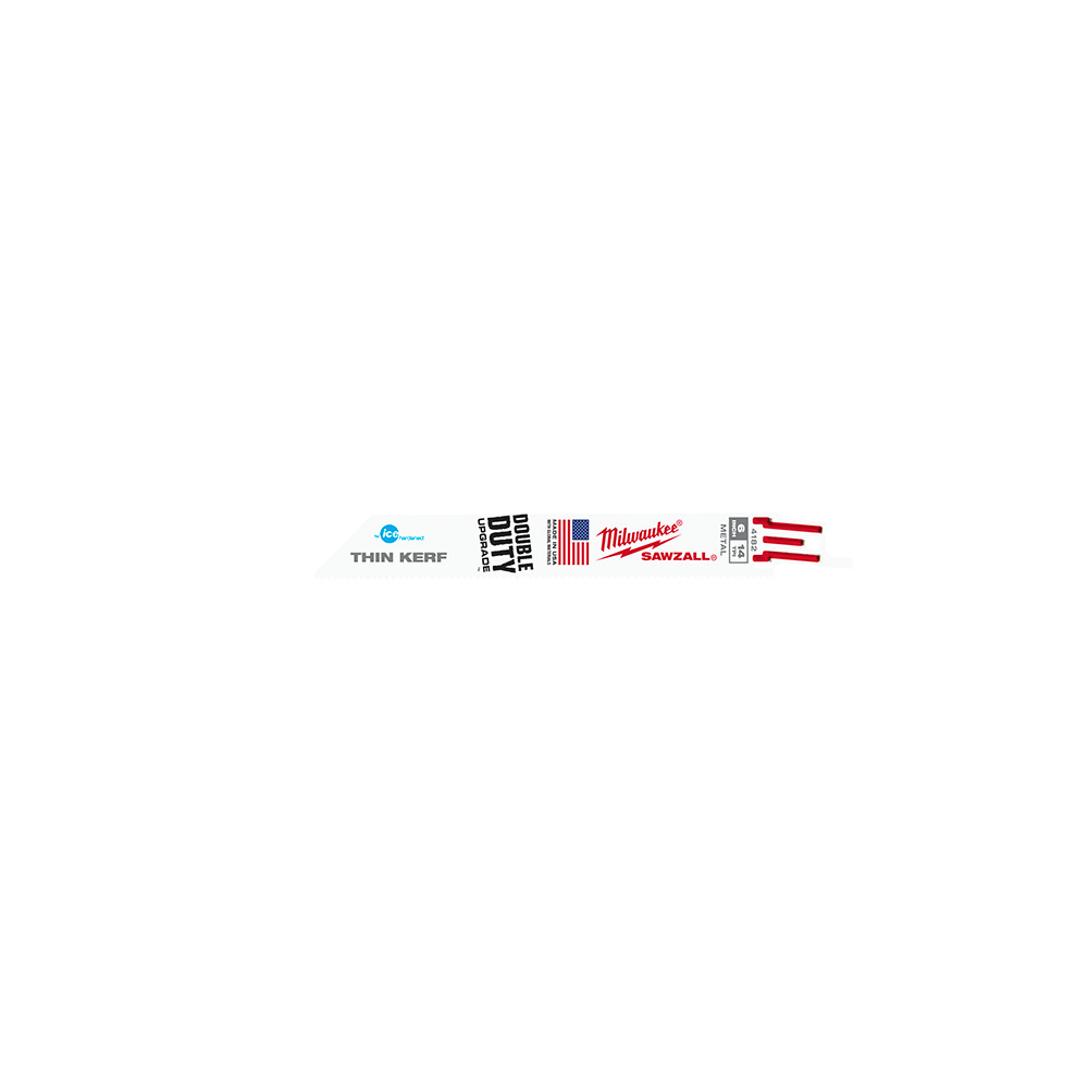 48-00-4182 Ice Hardened Sawzall Double Duty Straight Back Thin Kerf Reciprocating Saw Blade, 6 in L x 3/4 in W, 14 TPI, Bi-Metal Body, Universal/Toothed Edge Tang
