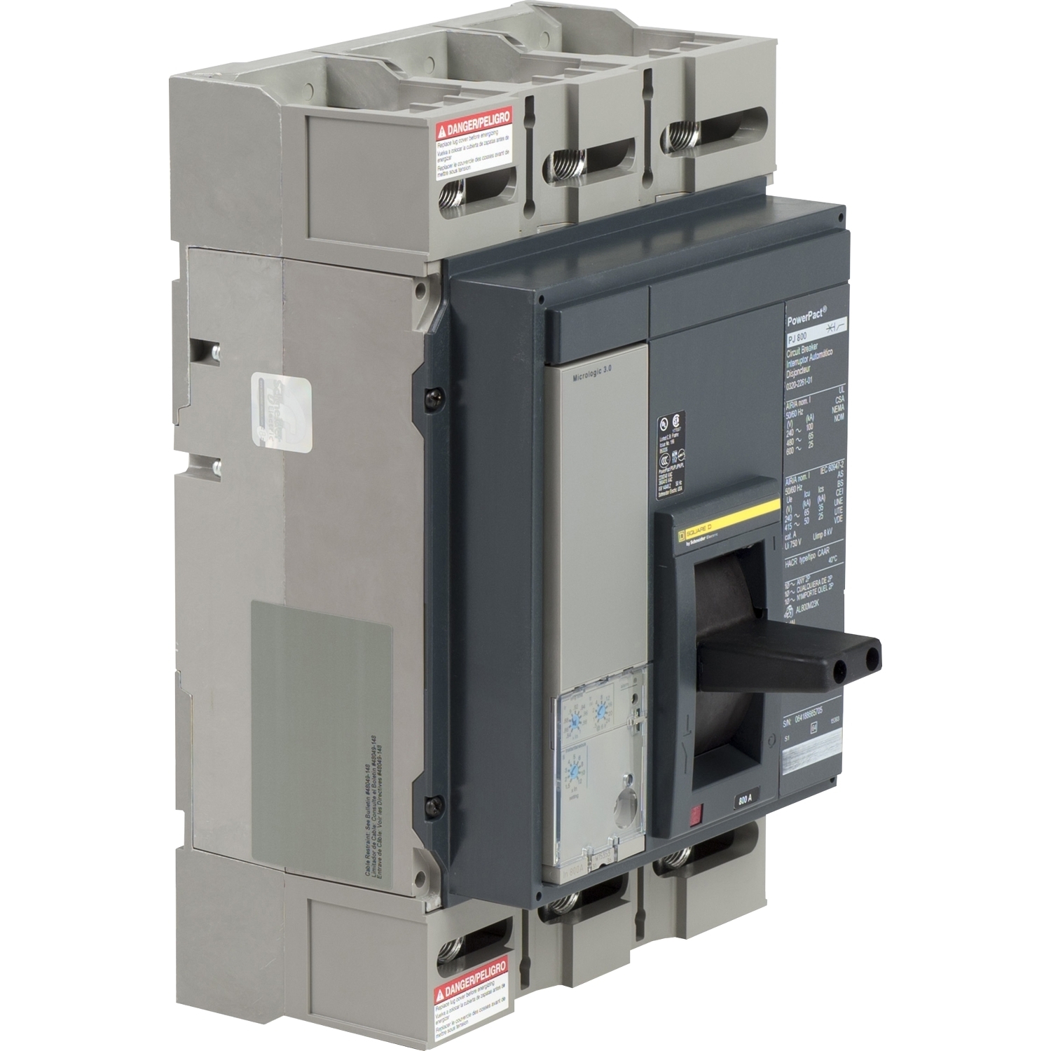 PGL36080U33A PowerPact MasterPact Type PGL Molded Case Circuit Breaker, 600 V AC, 800 A, 18/35/65 kA Interrupt, 3 Poles, Electronic Trip