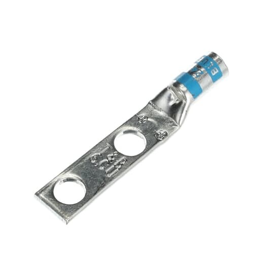 256-30695-1095 Color-Keyed 2-Hole Non-Insulated Compression Lug With Peep Hole, 6 AWG Copper Conductor, Die Code: 24, 1/4 in Stud, Copper
