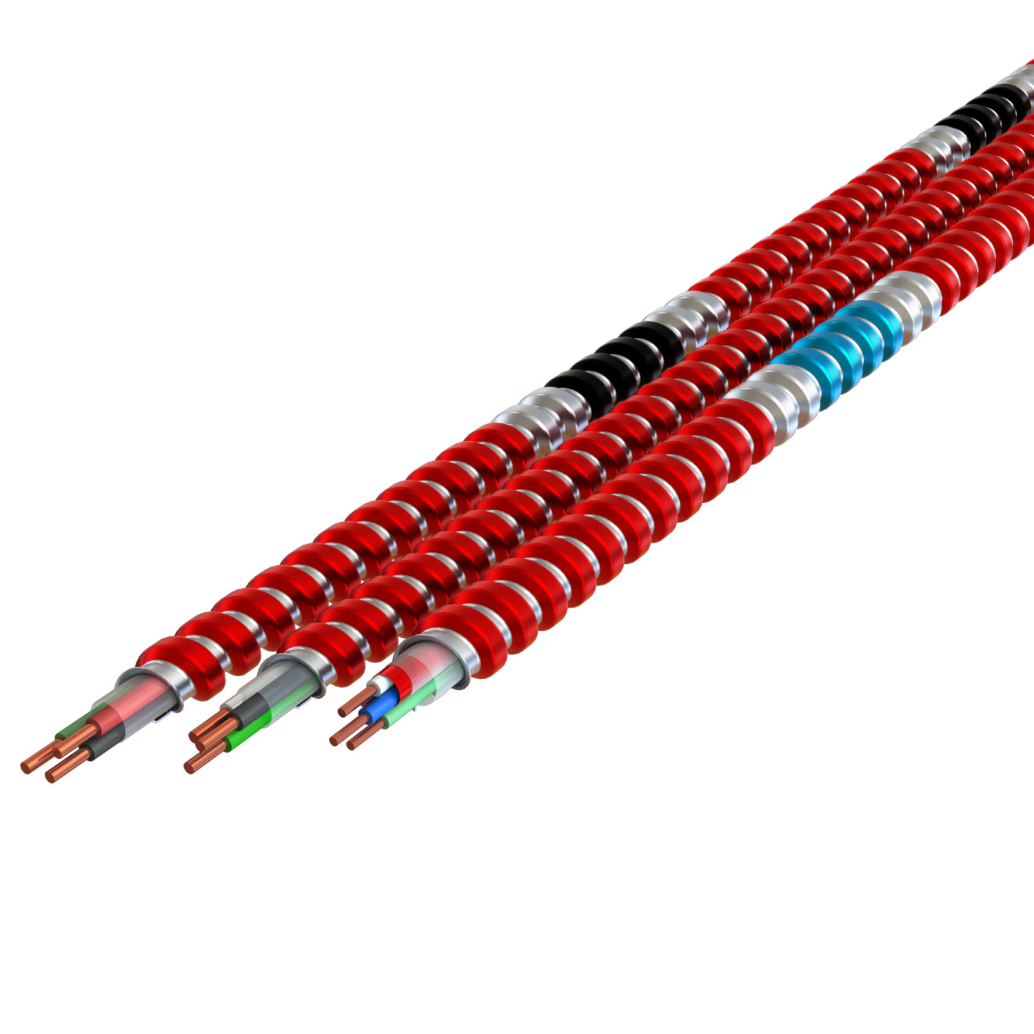 14-2(TSP)/14-1G BK WE GN Fire Alarm/Control Cable - Dual Rated - Type MC/FPLP, Red Interlocked Galvanized Steel Armor , 1000' Reel,