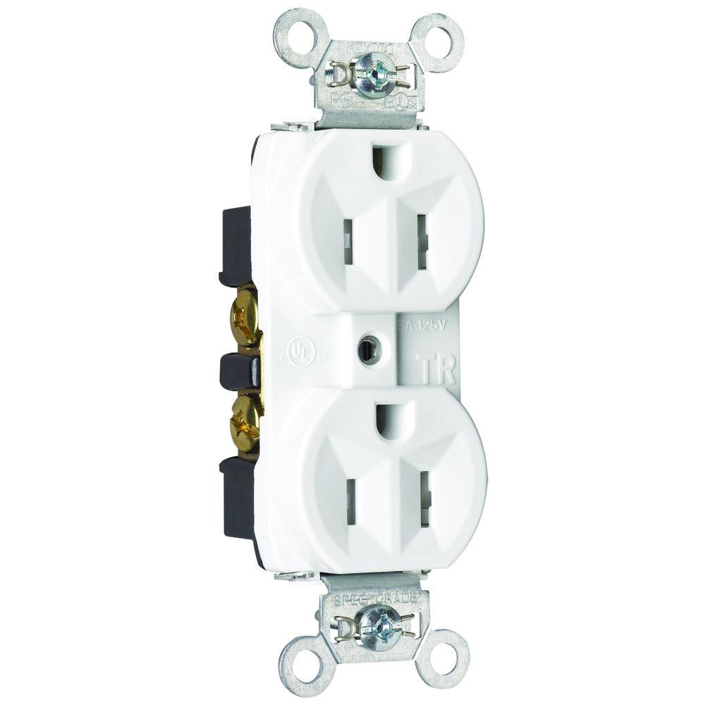 TR5262W 15 Amp 125V Construction Spec-Grade Duplex Receptacle, Back and Side Wire, White