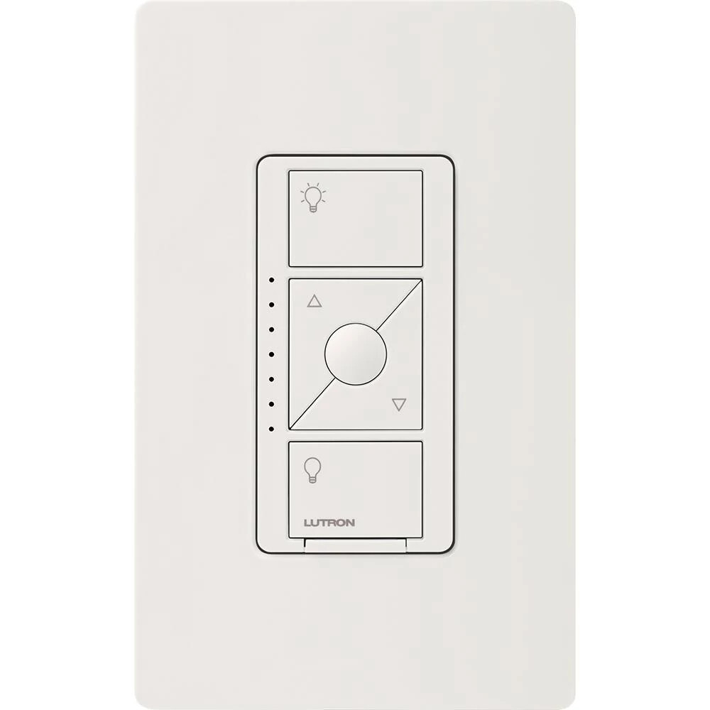 PD-5NE-WH Caseta Original Smart Dimmer Switch for ELV+ Lighting, Phase Selectable, 250W LED/400VA MLV/500W ELV, Neutral Required, 120V, White