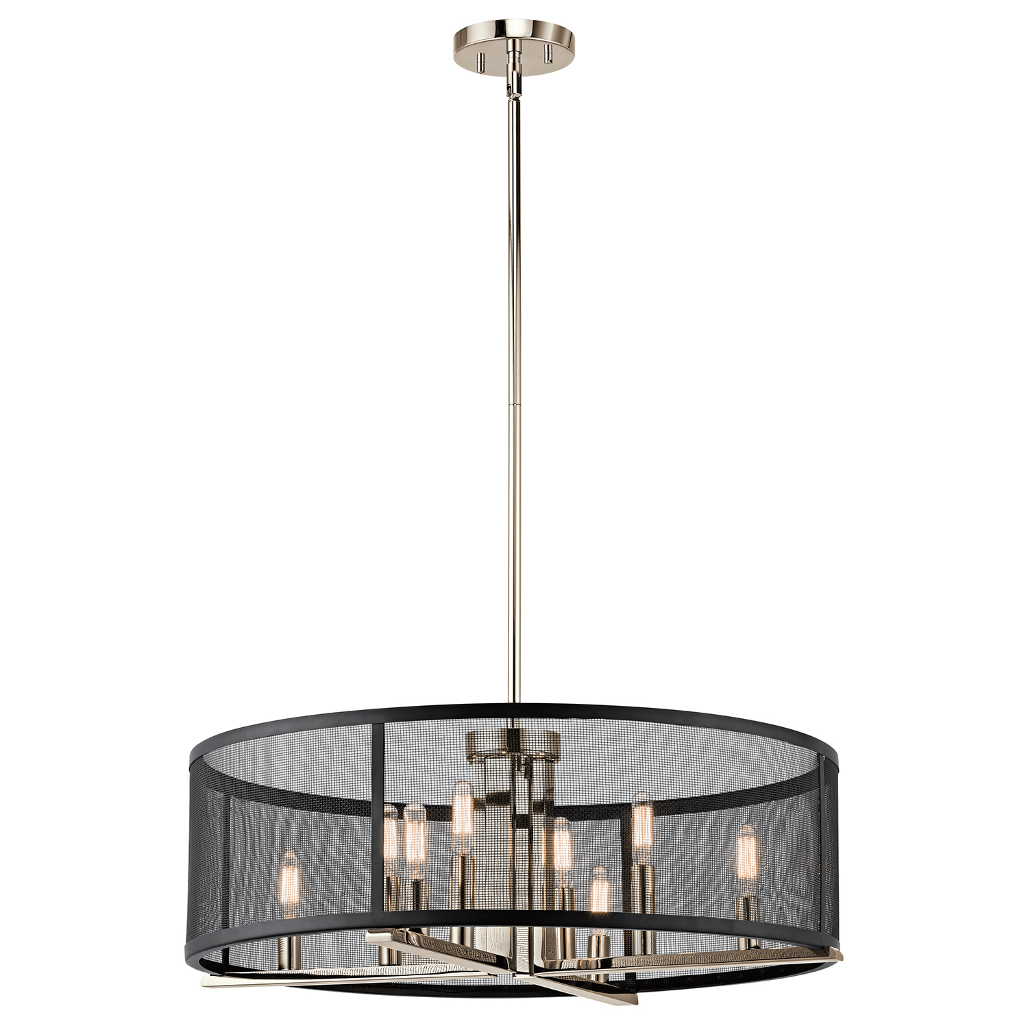 43715PN Titus Contemporary Round Pendant Chandelier, (8) Lamp, 120 V AC, Polished Nickel Housing
