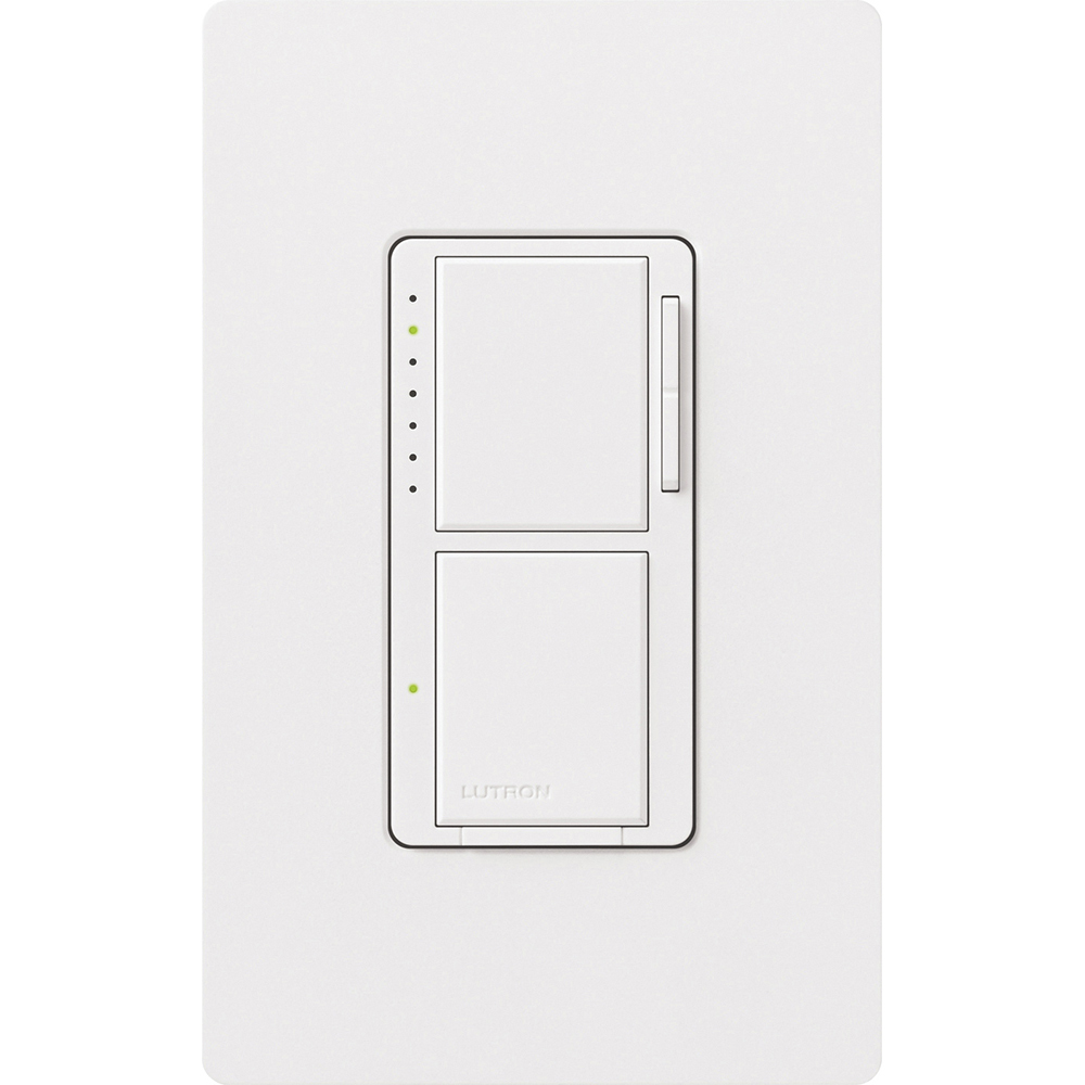 MA-L3S25HW-WH Maestro Designer Style Dual Dimmer Switch, 120 VAC, 2.5 A, 1 Poles, On/Off Operation, White