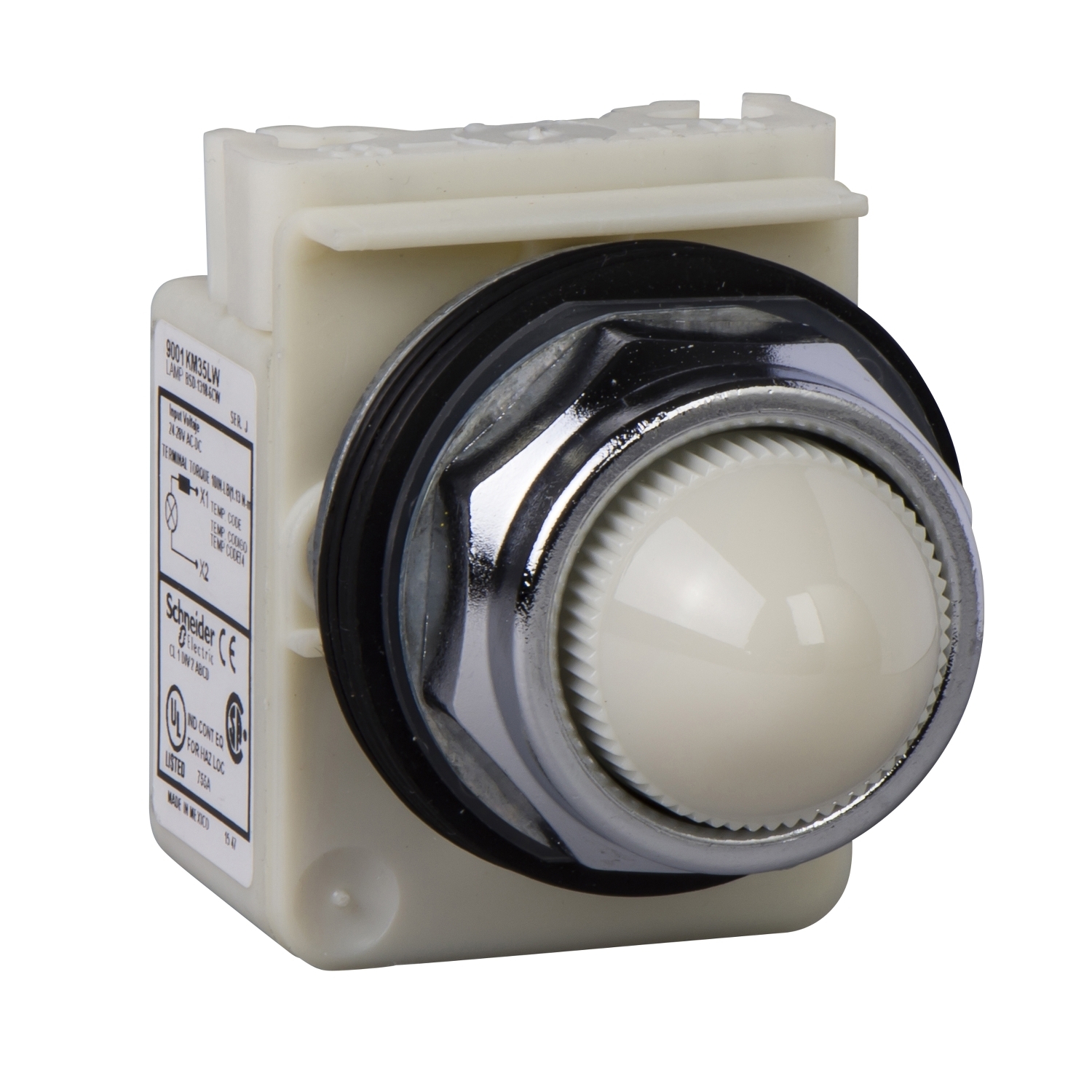 9001KP35LWW9 Harmony Type K Standard Pilot Light, 24 to 28 V AC/DC, 0.28 VA, Domed Lens, Panel Mount