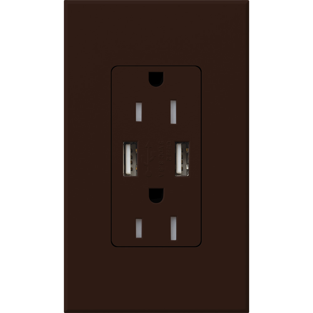 NTR-15-UBTR-BR Architectural  Tamper-Resistant USB-A Duplex Receptacle with Wall Plate, 15 Amp, Self-Testing, Matte, Brown