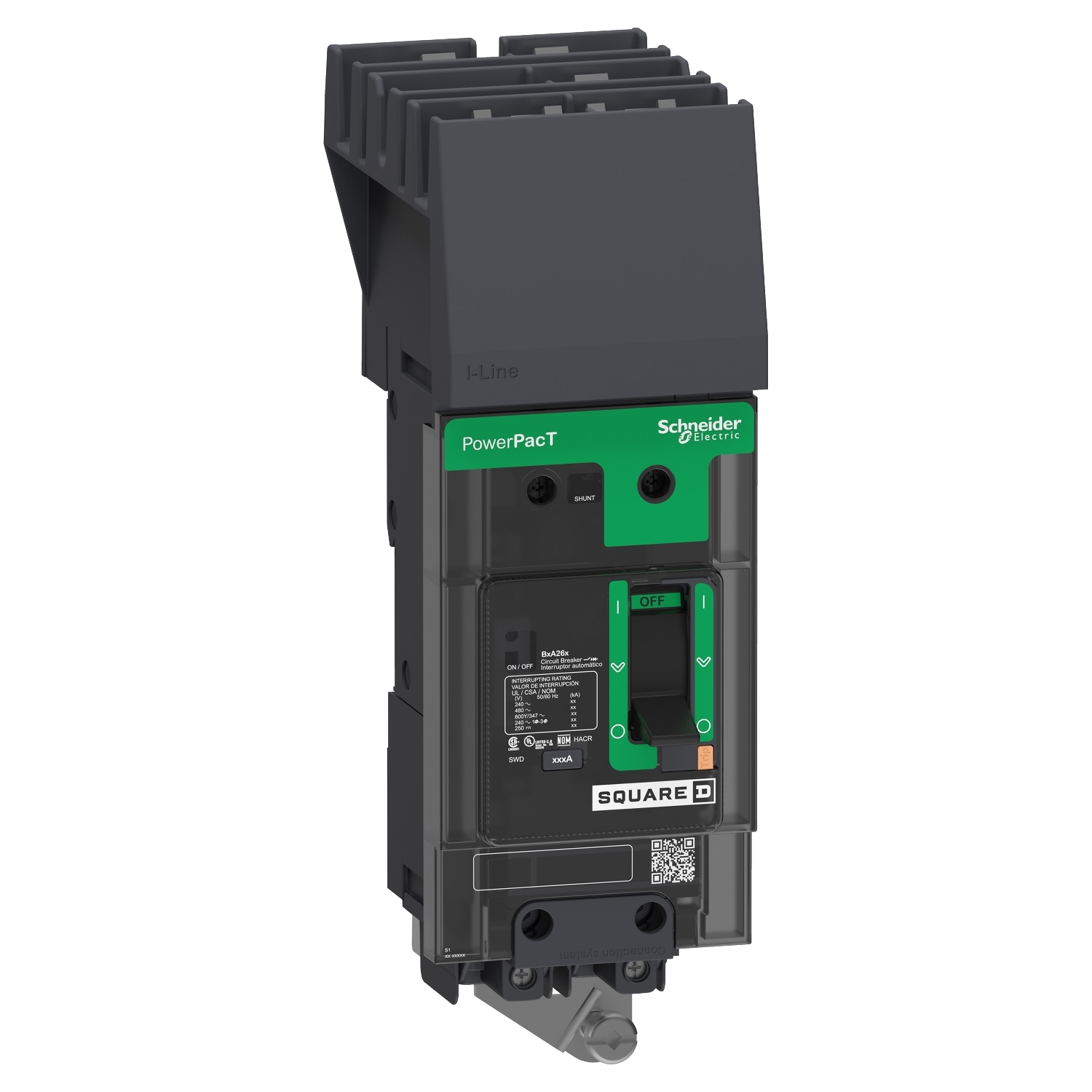 BJA260601 PowerPact I-Line Type BJA Molded Case Circuit Breaker, 600Y/347 V AC/250 V DC, 60 A, 25 kA Interrupt, 2 Poles, Thermal Magnetic Trip