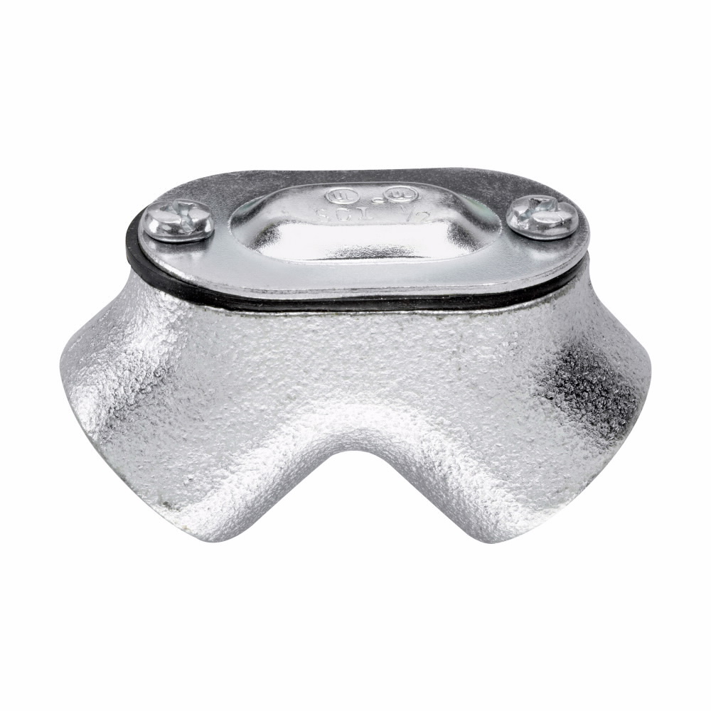 820 Female to Female Conduit Pull Elbow, 1/2 in Trade, 90 deg, Malleable Iron, Zinc Plated