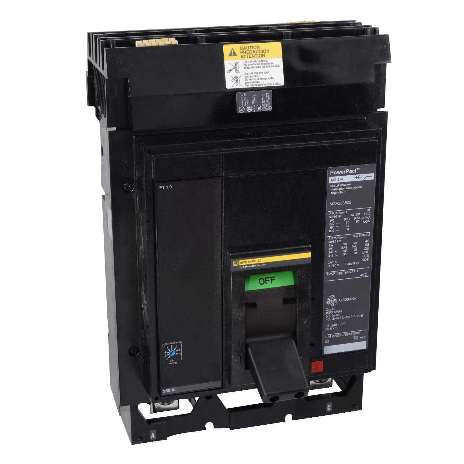 MJA36450 Molded Case Circuit Breaker, 450 Amp, 3 Pole, 600V