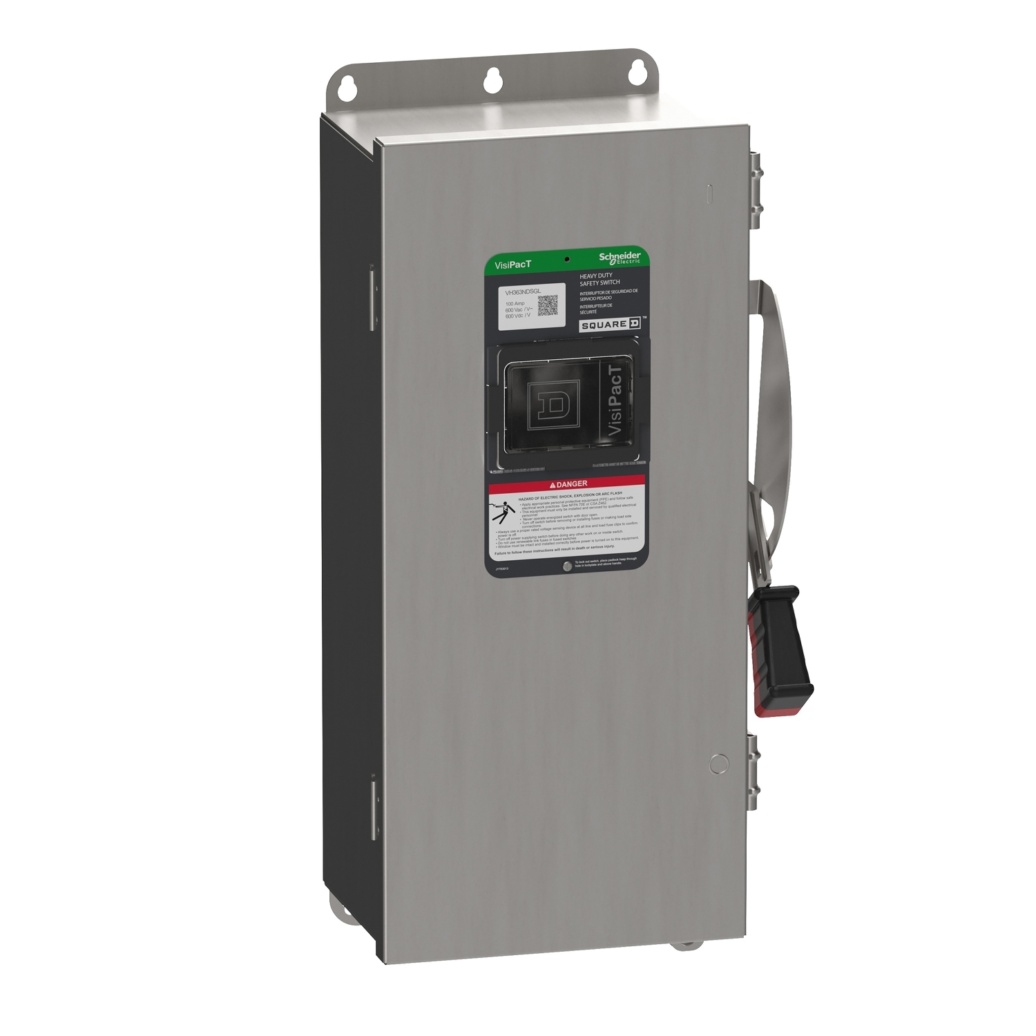 VH363NDSGL Heavy Duty Fusible Disconnect Safety Switch, 600 V AC, 600 V DC, 100 A, 25, 30, 50, 60, 100 hp, 3 Poles