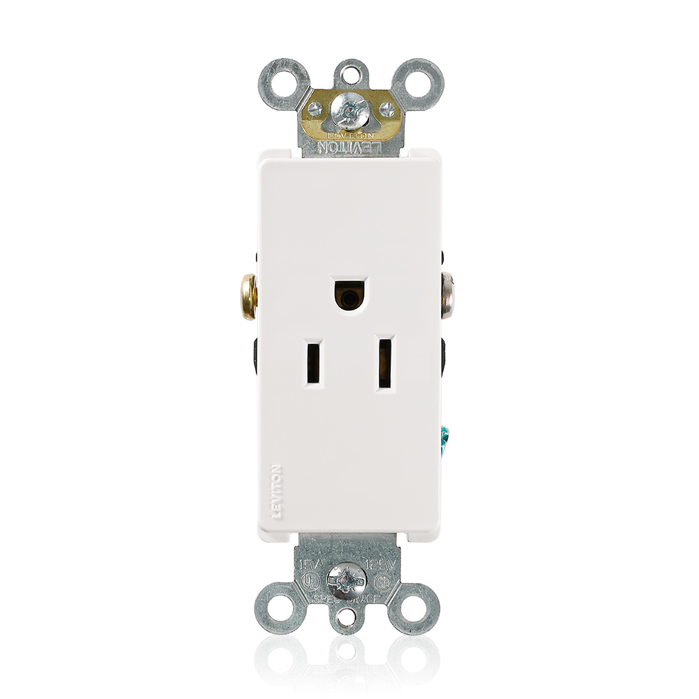 16251-W 1-Phase Heavy Duty Self-Grounding Single Straight Blade Receptacle, 125 V AC, 15 A, 2 Poles, 3 Wires, White