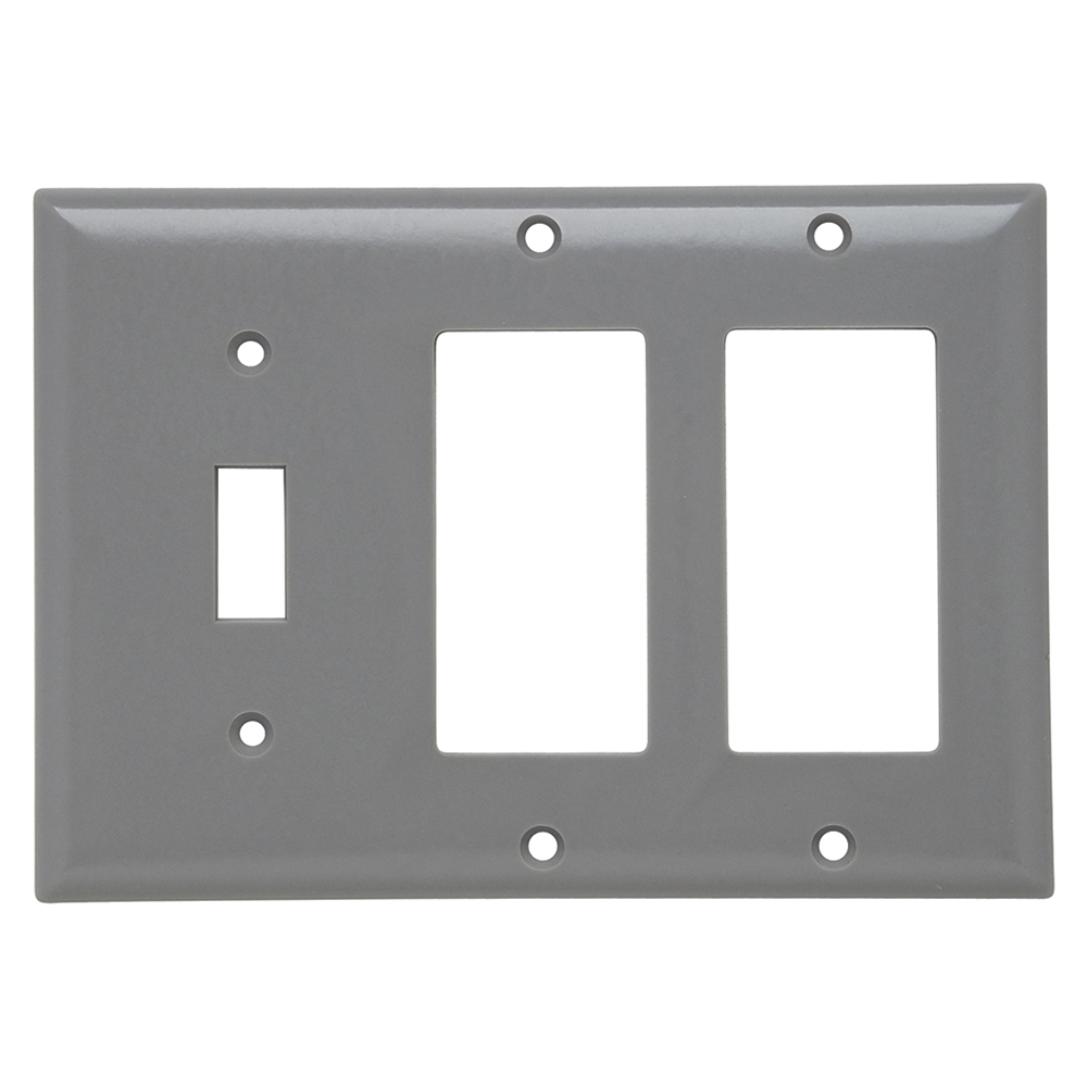 SP1262GRY Combination Openings, 1 Toggle Switch and 2 Decorator, Three Gang, Gray