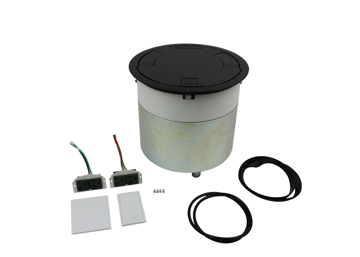 10ATCPGY Evolution 10AT Multi-Service Pre-Wired Recessed Poke-Through Assembly With Surface Style Cover, 10 in Hole, 8 Gangs, 19 cu-in, 14 cu-in Capacity