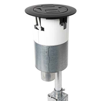 4ATCP2CRBK Evolution 4AT Dual Service Pre-Wired Recessed Poke-Through Assembly With Surface Style Cover, 4 in Hole, 2 Gangs, 5-1/2 in Cover, 24.5 cu-in Capacity, Plastic/Steel