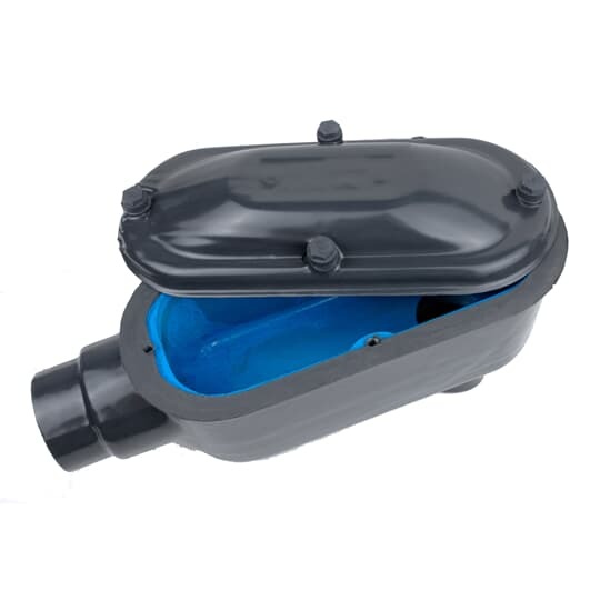 LB448-4X-G Ocal-Blue Type LB Conduit Body With Cover, 1-1/4 in Hub, Form 8 Form, 23.5 cu-in Capacity, Iron, PVC Coated