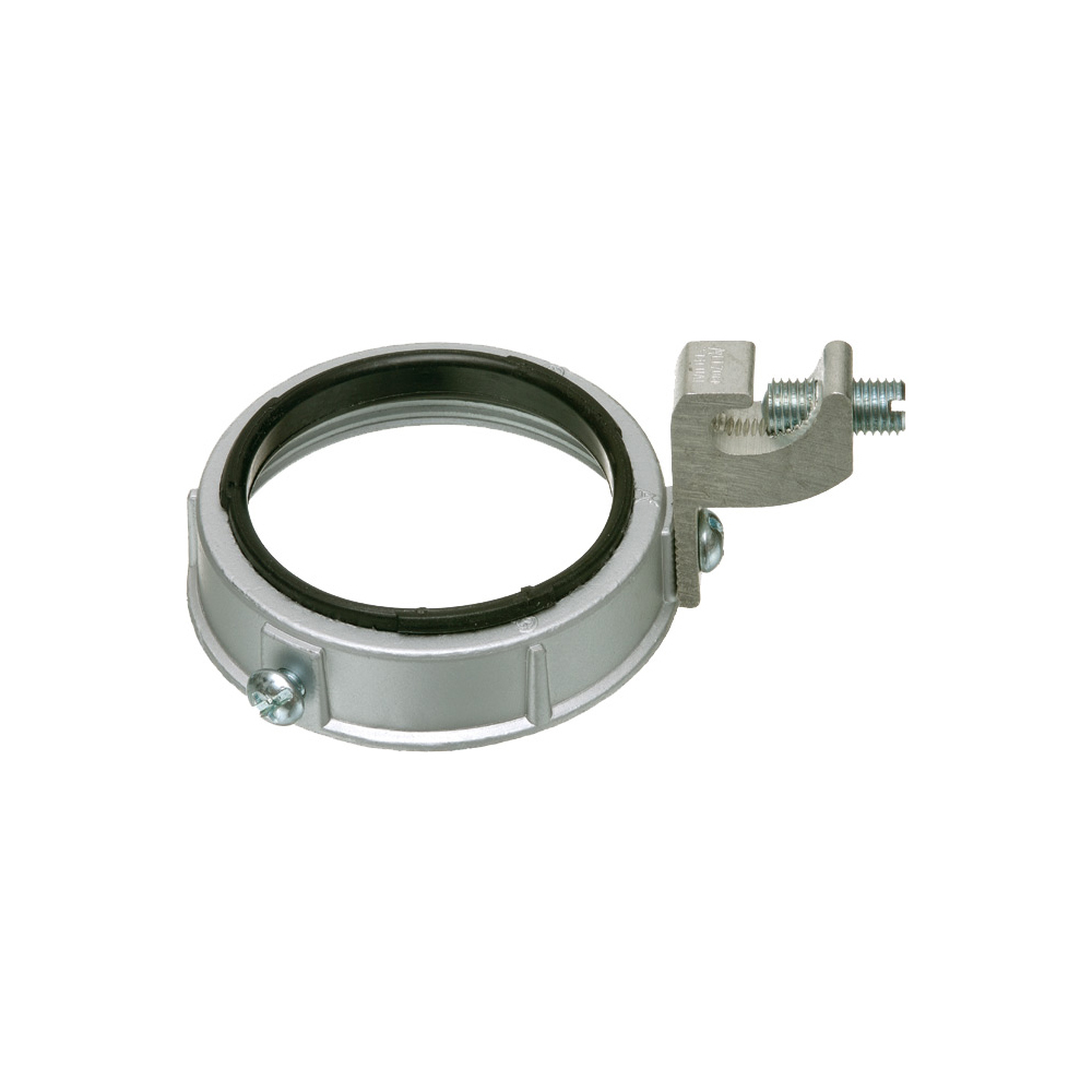455 Metal Threaded Ground Bushing With Dual Rated Al/Cu C-Clamp Grounding Lug, 2 in Trade, 14 AWG Wire Min, 2 AWG Wire Max, Die Cast Zinc