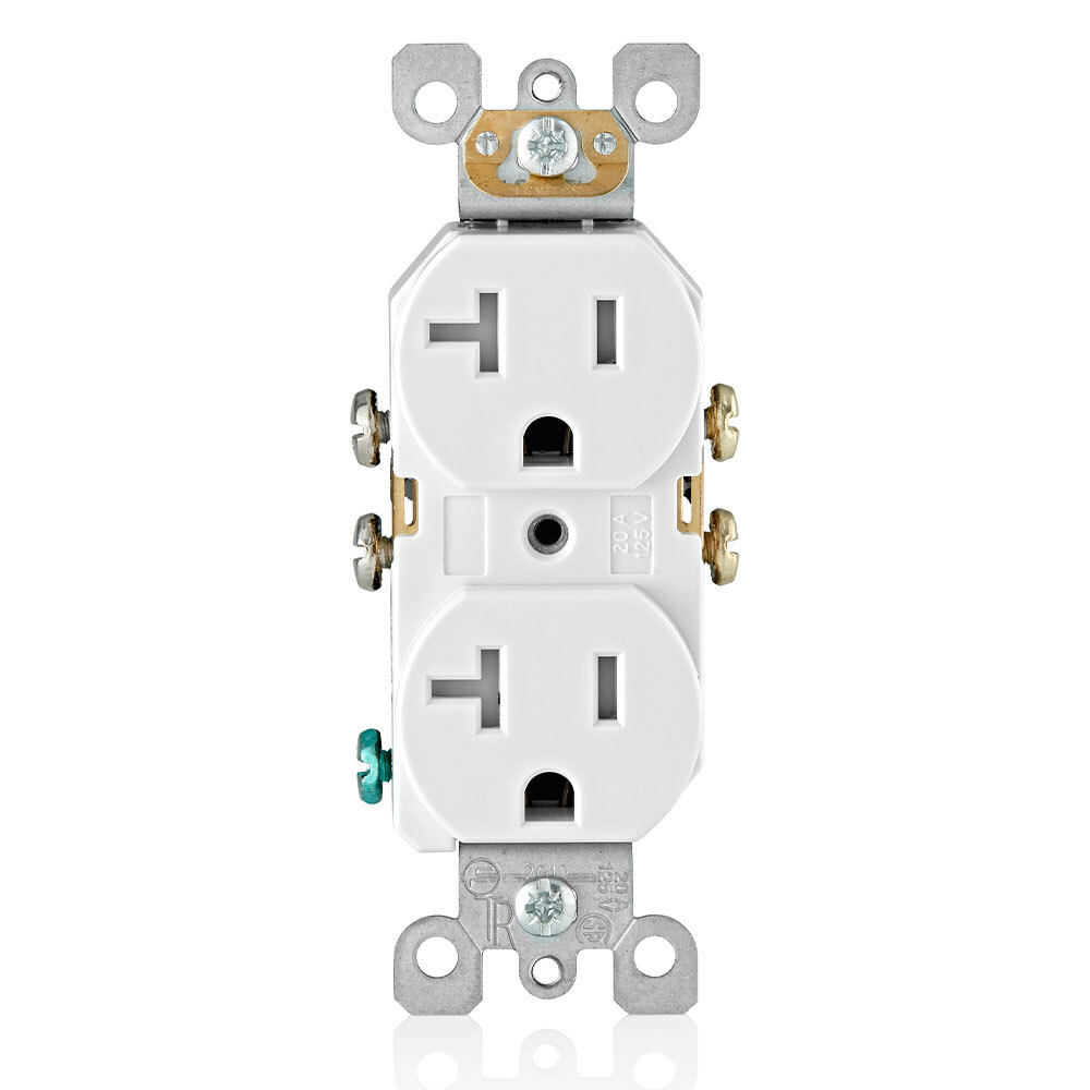 T5820-W Duplex Tamper Resistant Straight Blade Receptacle, 125 V AC, 20 A, 2 Poles, 3 Wires, White