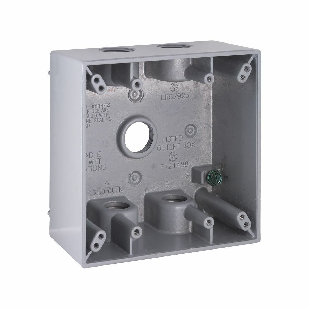 5337-0 Weatherproof Outlet Box With Lug, Die Cast Aluminum, 31 cu-in, 2 Gangs, 5 Outlets