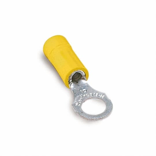 RC10-14X Sta-Kon RC Series Expanded Insulated Ring Terminal, 12 to 10 AWG Conductor, 1.22 in L, Insulation Grip Sleeve Barrel, Copper, Yellow