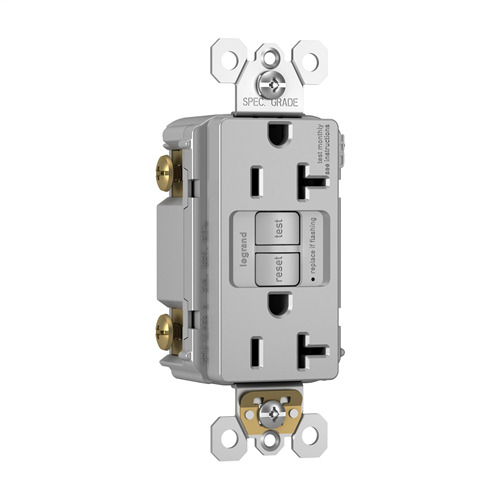 2097TRNAGRY Radiant Duplex Self-Test Tamper-Resistant GFCI Receptacle, 125 V AC, 20 A, 2 Poles, Gray