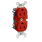M5262-SR Lev-Lok 1-Phase Duplex Heavy Duty Straight Blade Receptacle, 125 V AC, 15 A, 2 Poles, 3 Wires, Red