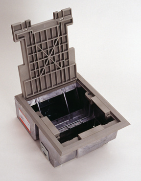 AF3-YT Raised Floor Box With Gray Tile Cover, Die Cast Aluminum, 305 cu-in Capacity, 9 Knockouts, 10 in L x 8 in W