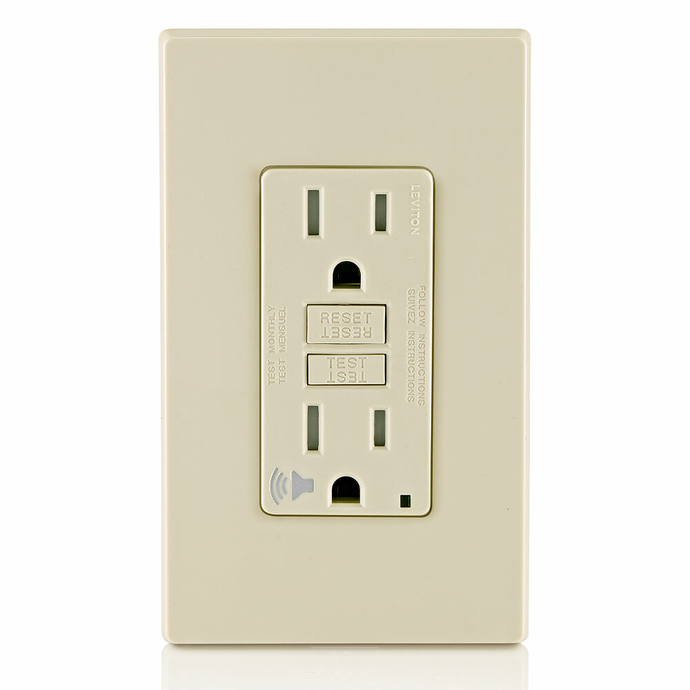 GFTA1-T Self-Test Tamper Resistant GFCI Receptacle With Audible Trip Alert, Light Almond Test, Reset Button, 125 V AC, 15 A, 2 Poles, 3 Wires, Light Almond