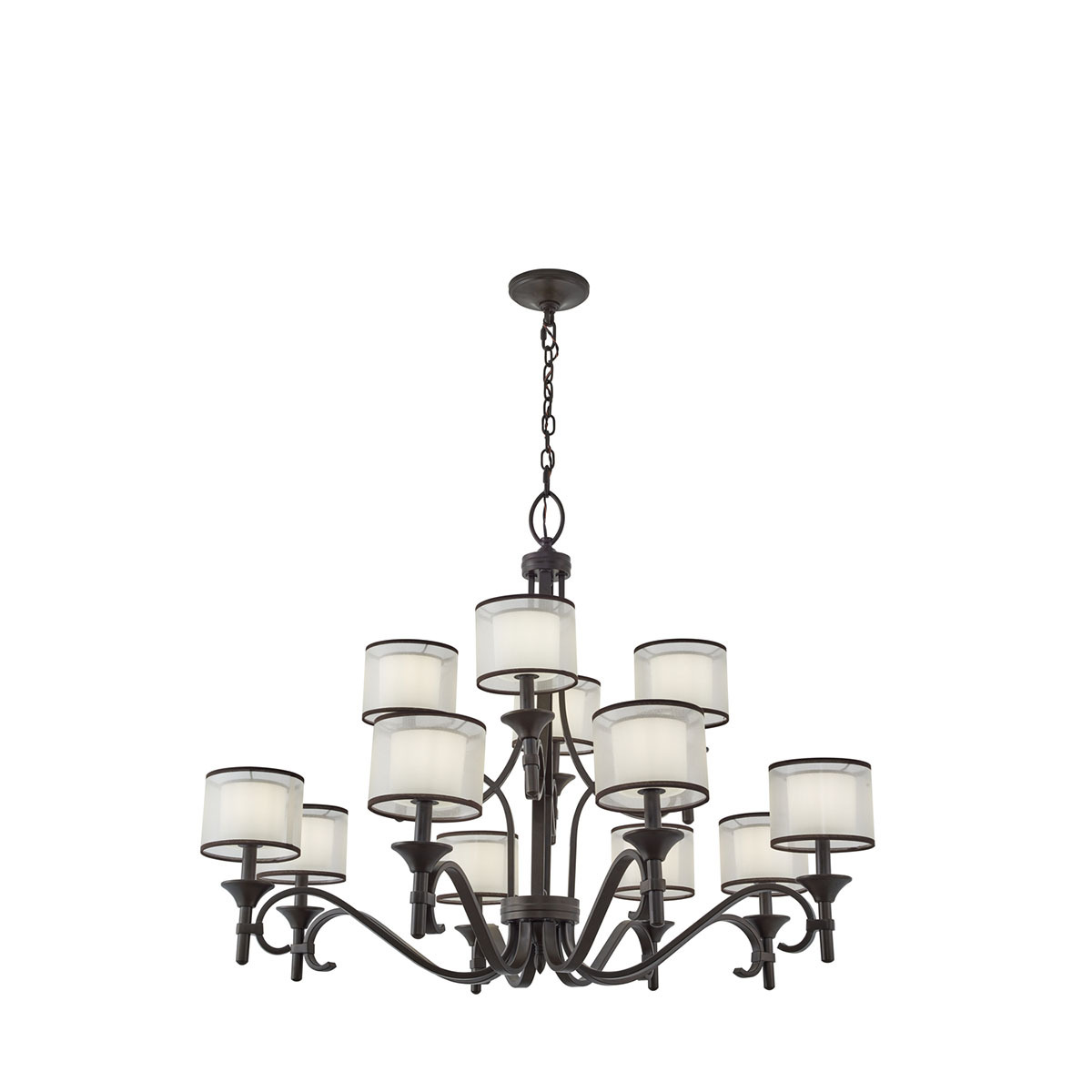42383MIZ Lacey 2-Tier Large Transitional Chandelier, (12) Lamp, 120 V AC, Mission Bronze Housing
