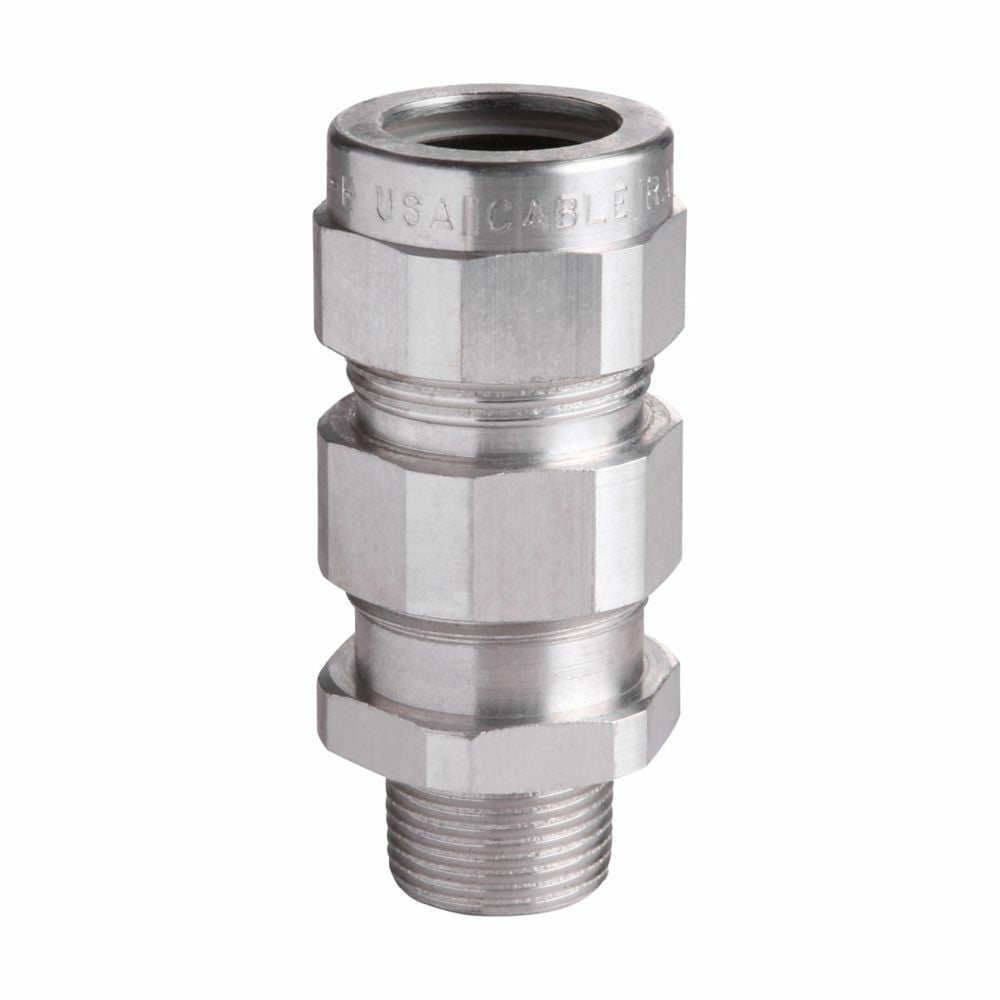 TMC7247 Cable Gland, 2-1/2 in Trade, 1.99 to 2.72 in Outer Sheath, 1.93 to 2.47 in Armor Cable Openings, Aluminum, Nickel Plated