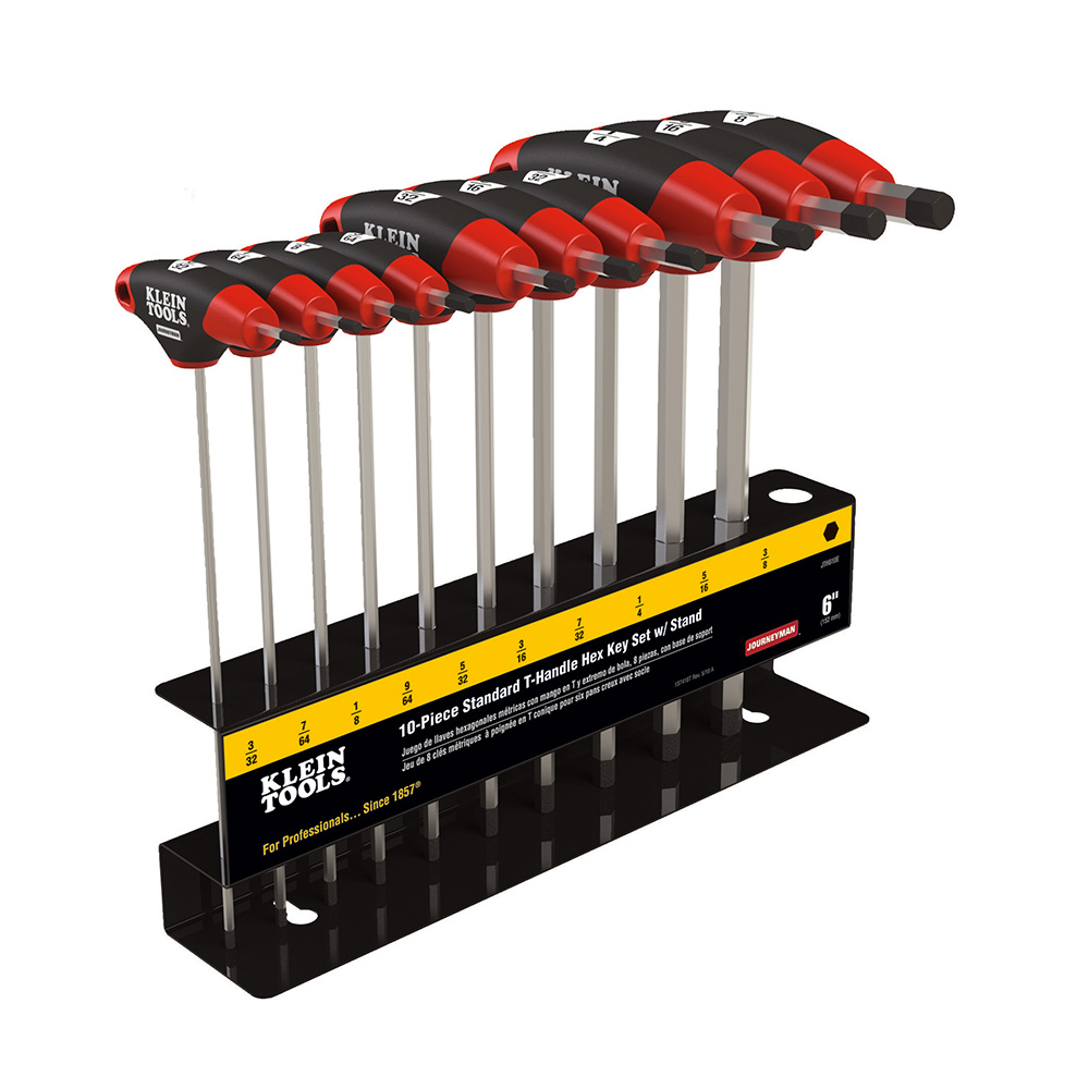 JTH610E Journeyman Hex Key Set, 10 Pieces, 3/32 to 3/8 in Hex, T-Handle Handle, Steel