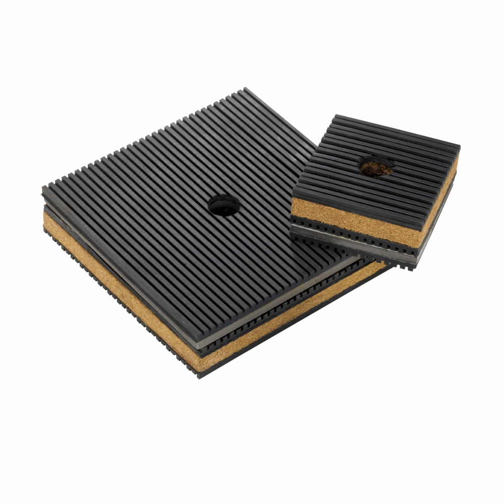 CNNK-36 Non-Skid Cork Ribbed Oil-Resistant Vibration Pad, 1800 lb Max Steady, 6 in L x 6 in W x 1-1/2 in H, Ribbed Neoprene/Steel