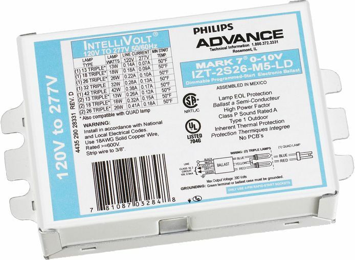 IZT2S26M5LD35M Electronic Fluorescent Dimming Ballast, Programmed, High, 2 Lamps, 50-60 Hz, 120-277V, 26W
