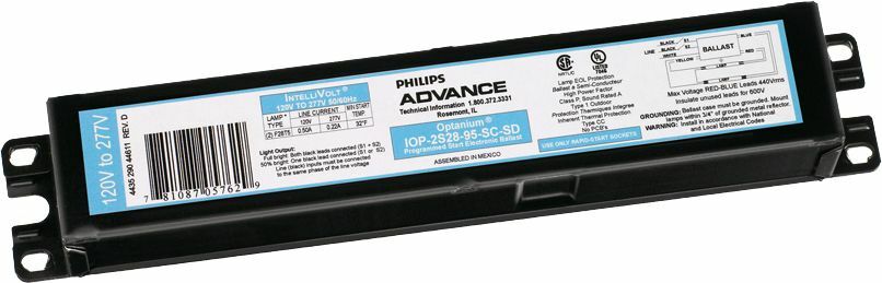 IOP2S2895SC35M Optanium Electronic Fluorescent Ballast, Programmed, High, 2 Lamps, 50-60 Hz, 120-277V, 28W