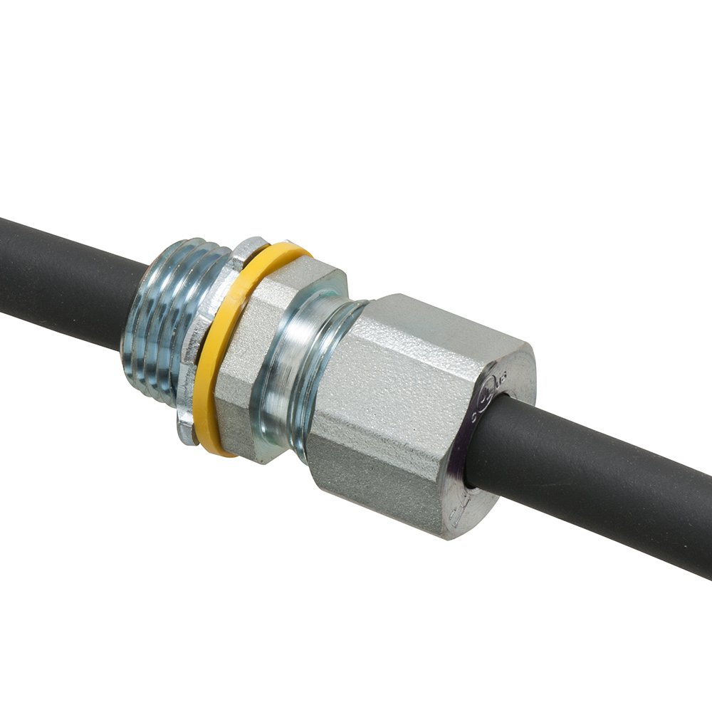 LPCG50S Liquidtight Low Profile Non-Metallic Oiltight Strain Relief Cord Connector With Sealing Ring and Locknut, 1/2 in Trade, 0.2 to 0.472 in Cable Openings, Steel, Zinc Plated
