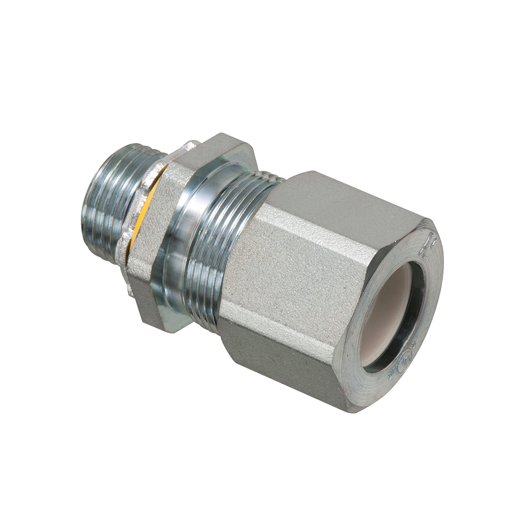 LPCG507S Liquidtight Low Profile Non-Metallic Oiltight Strain Relief Cord Connector With Sealing Ring and Locknut, 1/2 in Trade, 0.385 to 0.75 in Cable Openings, Steel, Zinc Plated