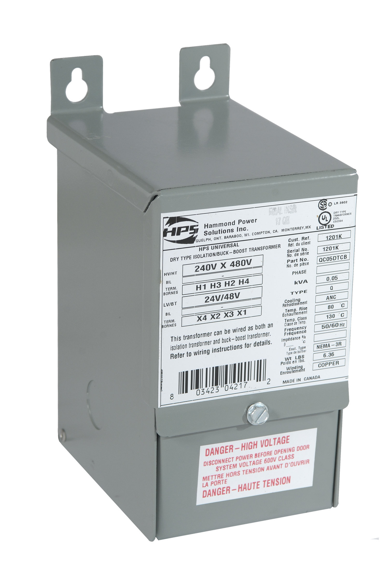 Q1C0ESCB Universal Commercial Encapsulated Buck Boost Transformer, 120/240 V AC Primary, 16/32 VAC Secondary, 1 kVA Power Rating, 50/60 Hz, 1 Phase