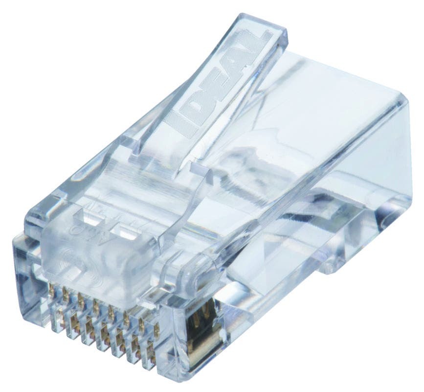 85-377 8-Postion 8-Contact RJ45 Feed-Thru Modular Plug, Solid/Stranded Conductor, Plastic, 100 Ohm Impedance