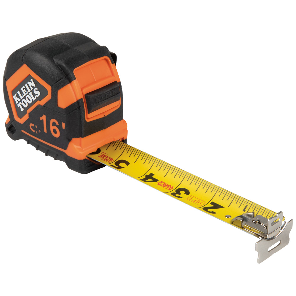 9216 Closed Case Double Sided Lockable Magnetic Hook Measuring Tape, 16 ft L, Steel Blade, Imperial Measuring System, 1/16 in Graduation