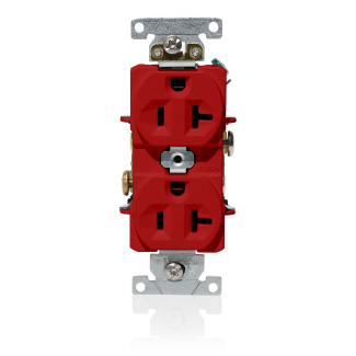 C5362-R Duplex Heavy Duty Indented Face Self-Grounding Straight Blade Receptacle, 125 V AC, 20 A, 2 Poles, 3 Wires, Red
