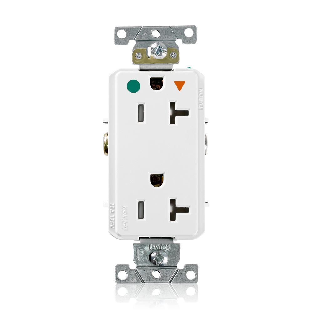 DT830-IGW Decora Plus DT830-IG Duplex Heavy Duty Isolated Self-Grounding Smooth Face Tamper-Resistant Straight Blade Receptacle, 125 V AC, 20 A, 2 Poles, 3 Wires, White