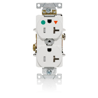 T8300-IGW T8300-IG Duplex Flat Face Heavy Duty Isolated Self-Grounding Standard Tamper-Resistant Straight Blade Receptacle, 125 V AC, 20 A, 2 Poles, 3 Wires, White