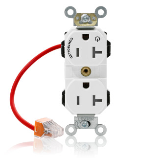 M5362-1CW Lev-Lok Duplex Heavy Duty Self-Grounding Smooth Face Standard Straight Blade Receptacle, 125 V AC, 20 A, 2 Poles, 3 Wires, White