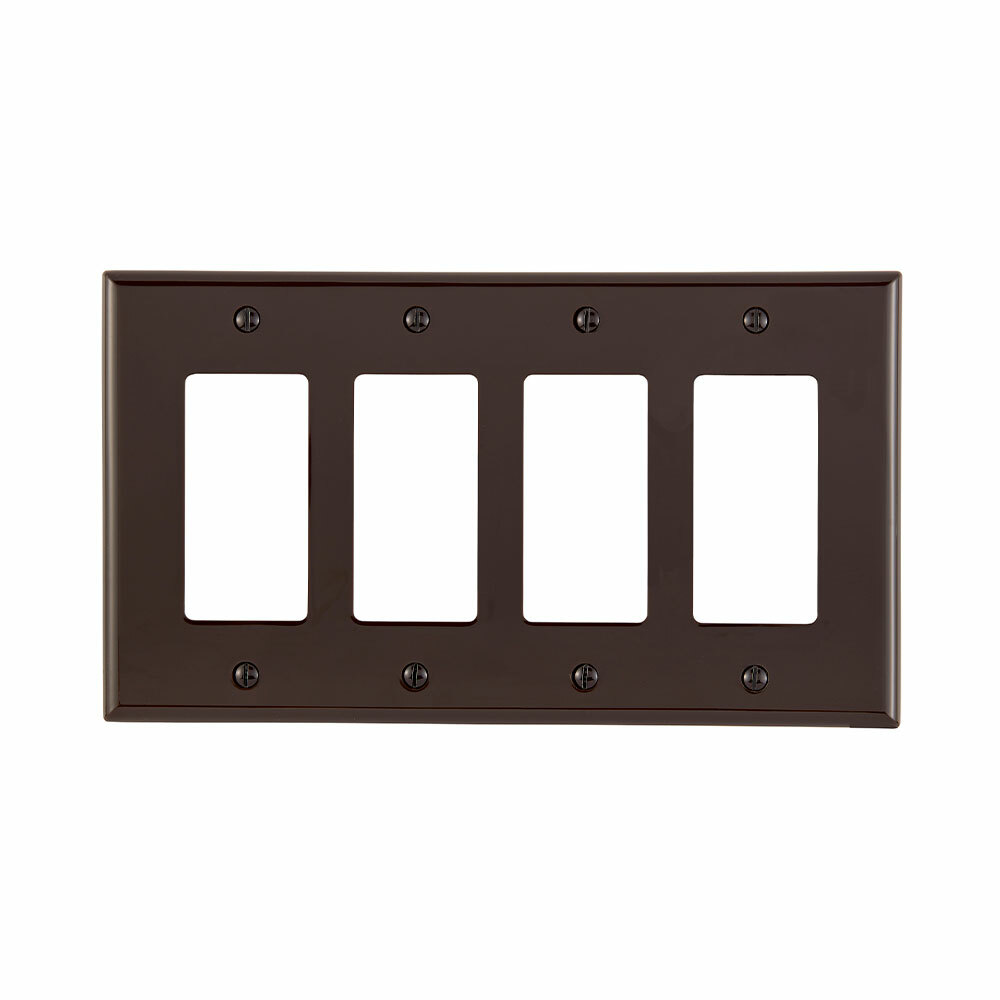 PJ264-B Midway Wall Plate, 4 Gangs, 8.56 in W x 4.88 in H, Thermoplastic Nylon, Brown