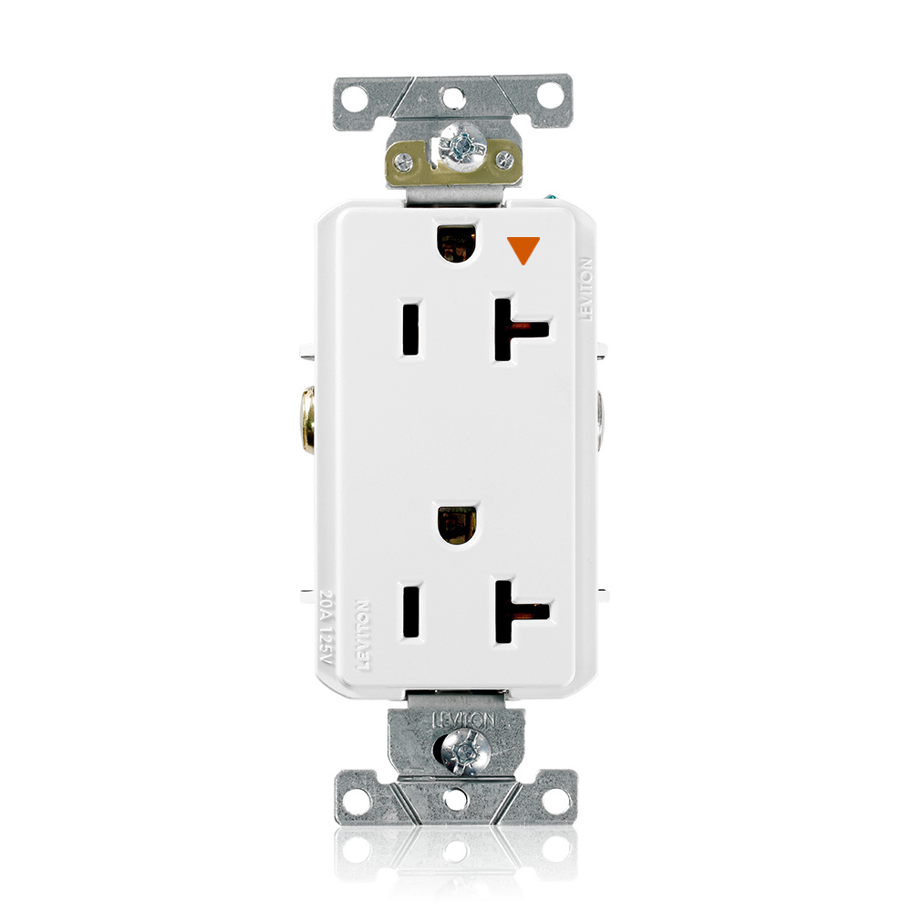 16362-WIG Decora Plus 16362-IG Duplex Heavy Duty Isolated Self-Grounding Smooth Face Straight Blade Receptacle, 125 V AC, 20 A, 2 Poles, 3 Wires, White
