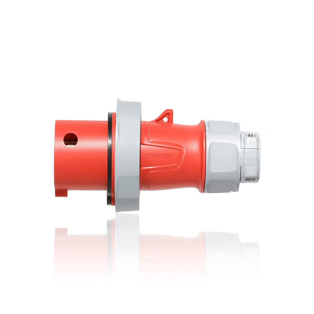 430P7WLEV 3-Phase Watertight Pin and Sleeve Plug With Standard Clamp, 480 V AC, 30 A, 3 Poles, 4 Wires, Red