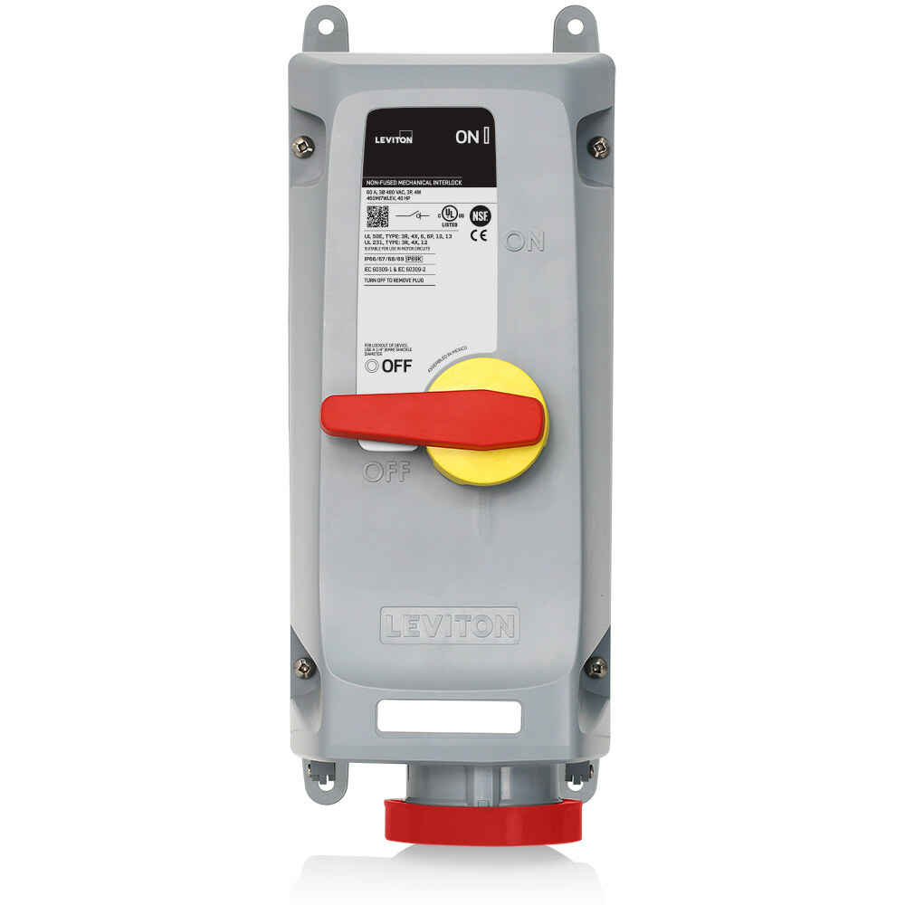 460MI7WLEV Non-Fused Watertight Pin and Sleeve Mechanical Interlock, 480 V AC, 60 A, 3 Poles, 4 Wires