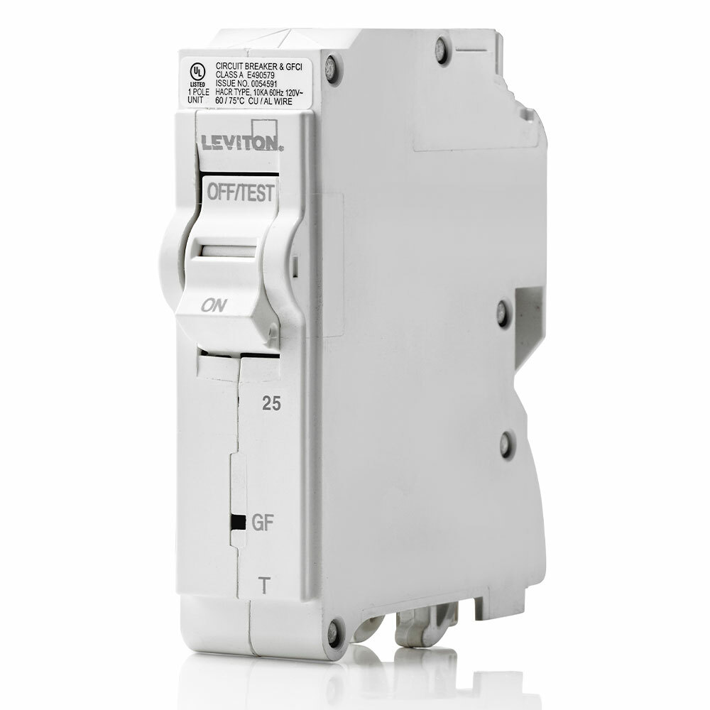 LB125-GFT GFCI Standard Branch Circuit Breaker With Instruction Sheet, 120 V AC, 25 A, 10 kA Interrupt, 1 Pole, Thermal Magnetic Trip
