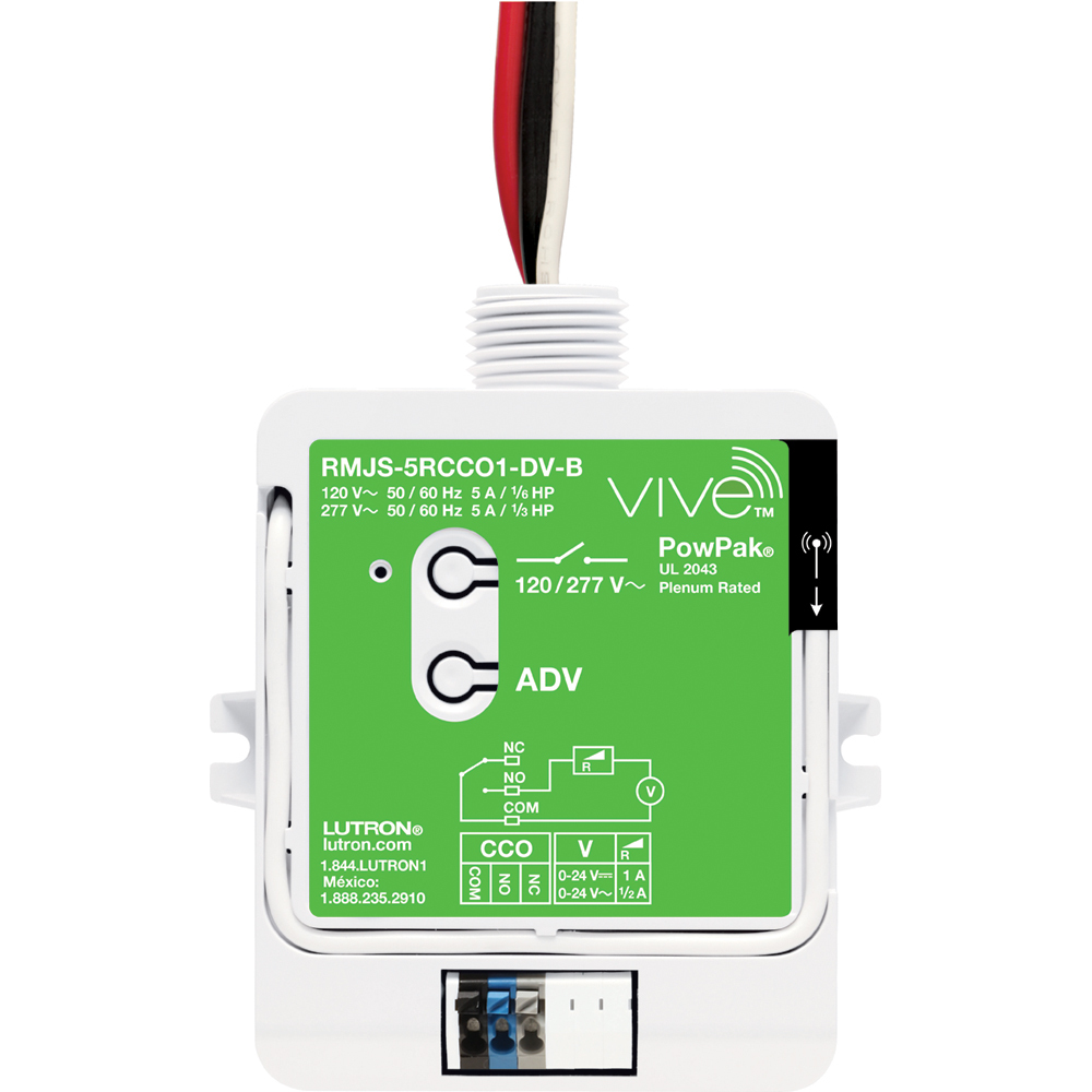 RMJS-5RCCO1-DV-B Vive PowPak Relay Module with Softswitch and Occupancy-Status CCO, 5 Amp General Purpose, 1 Contact Closure Output, 120/277V